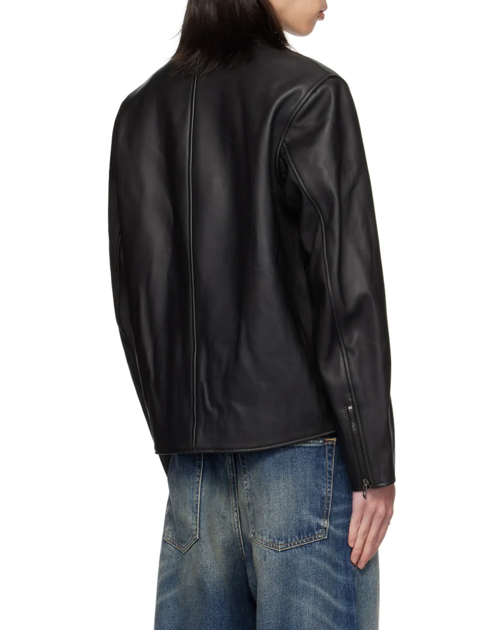 L-Carver Logo Embossed Leather Biker Jacket
