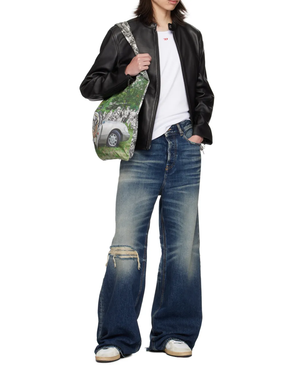 L-Carver Logo Embossed Leather Biker Jacket