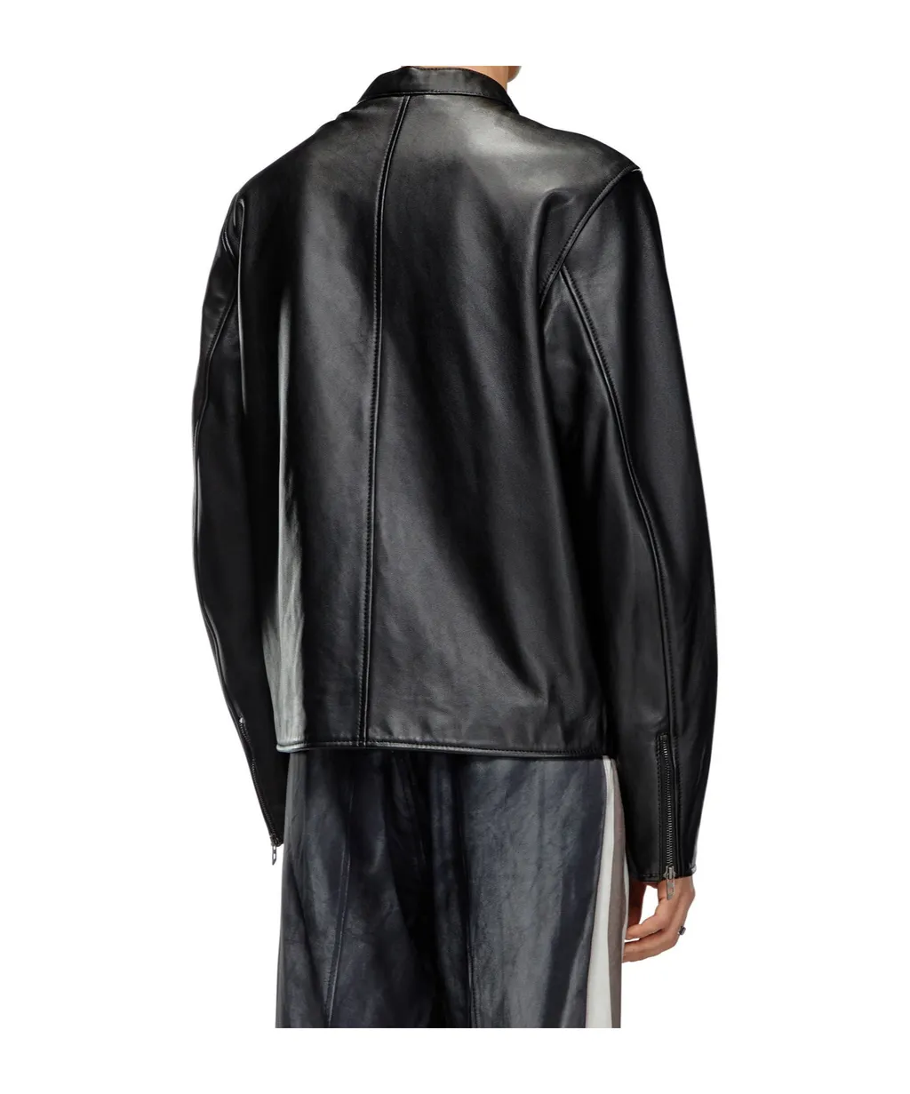 L-Carver Logo Embossed Leather Biker Jacket