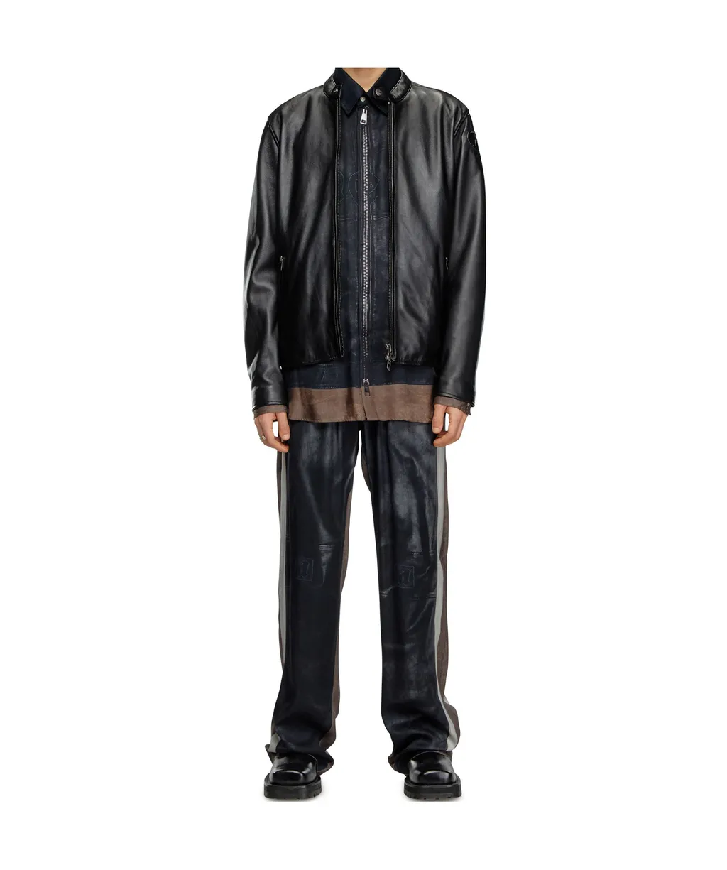 L-Carver Logo Embossed Leather Biker Jacket