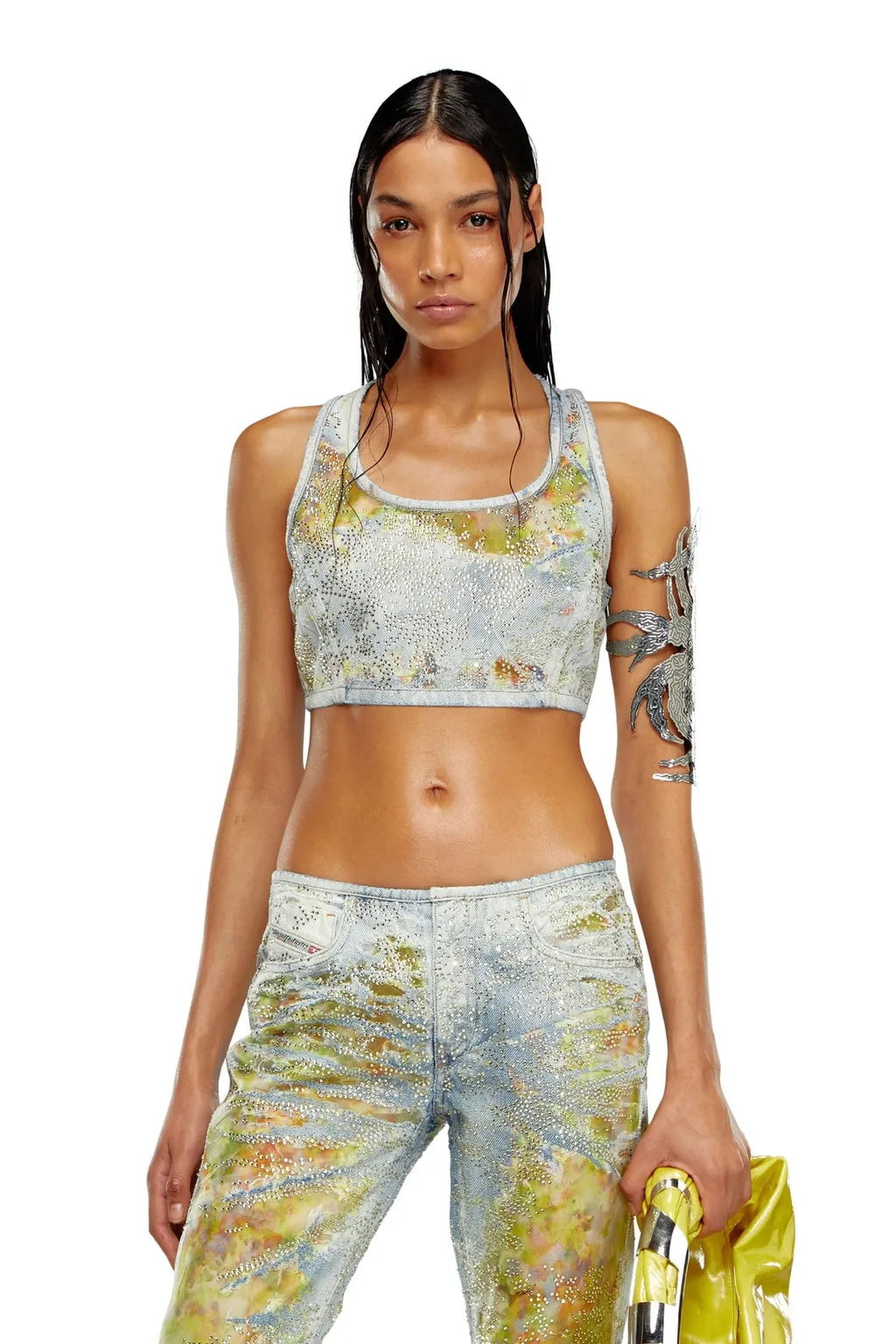 De-Detop-Fse Denim Embellished Cropped Top