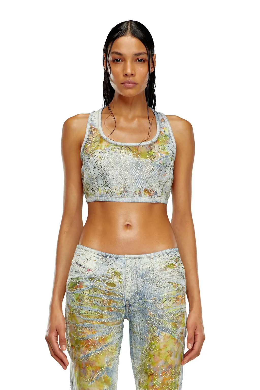 De-Detop-Fse Denim Embellished Cropped Top