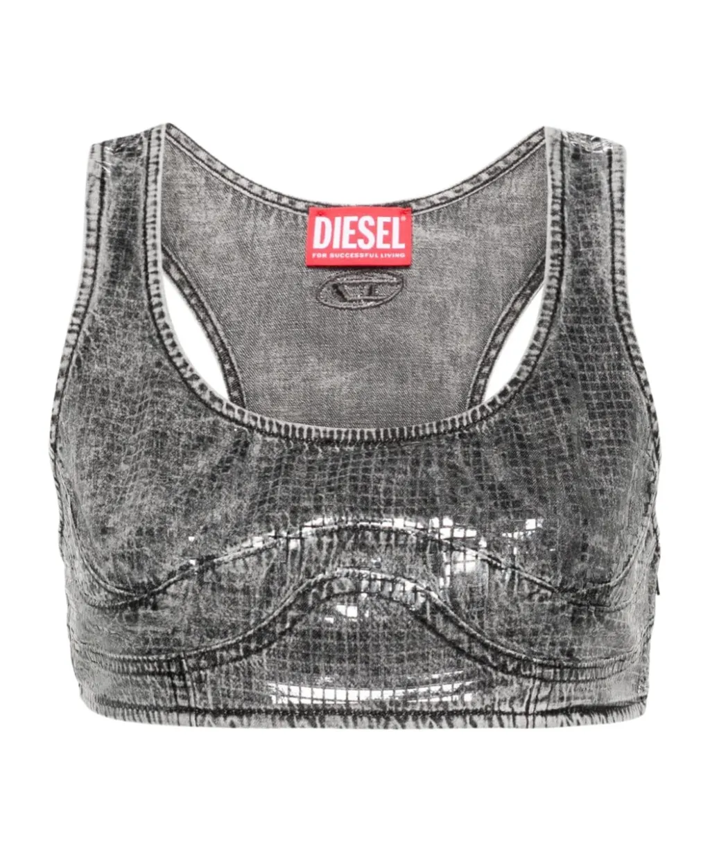 Toppy Sequin-Effect Denim Cropped Top