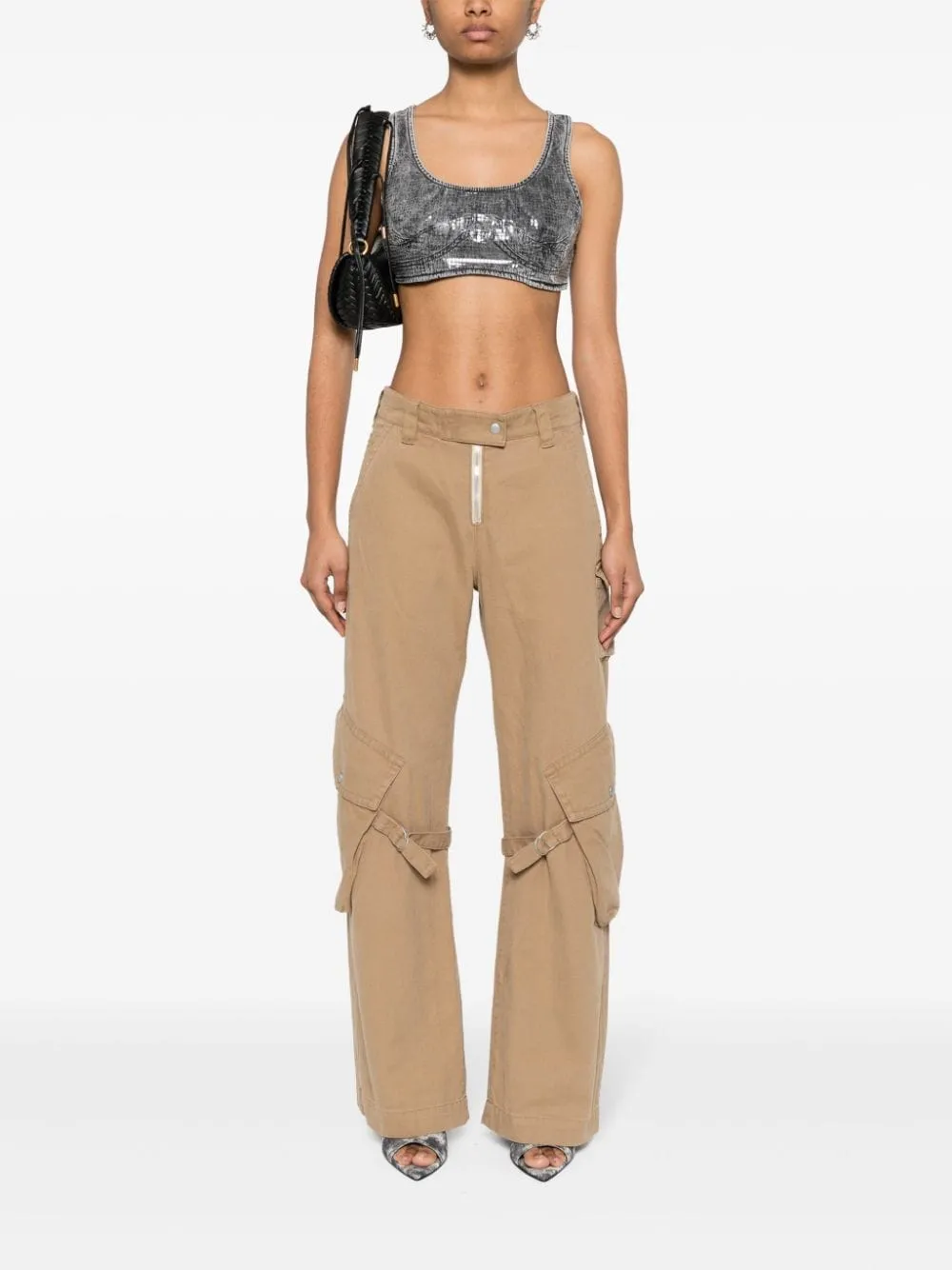 Toppy Sequin-Effect Denim Cropped Top