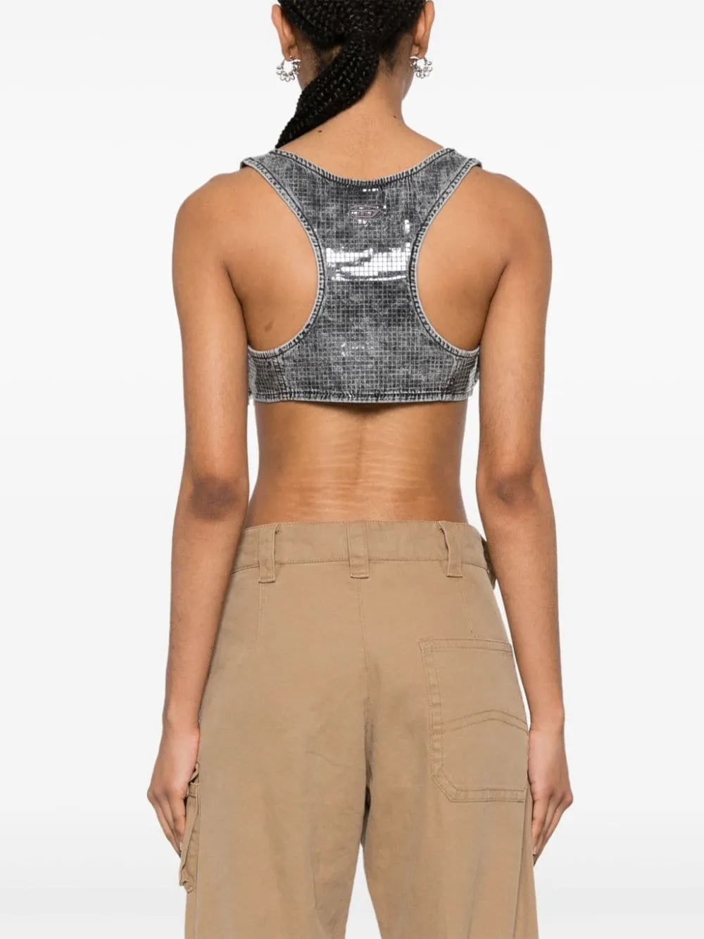 Toppy Sequin-Effect Denim Cropped Top