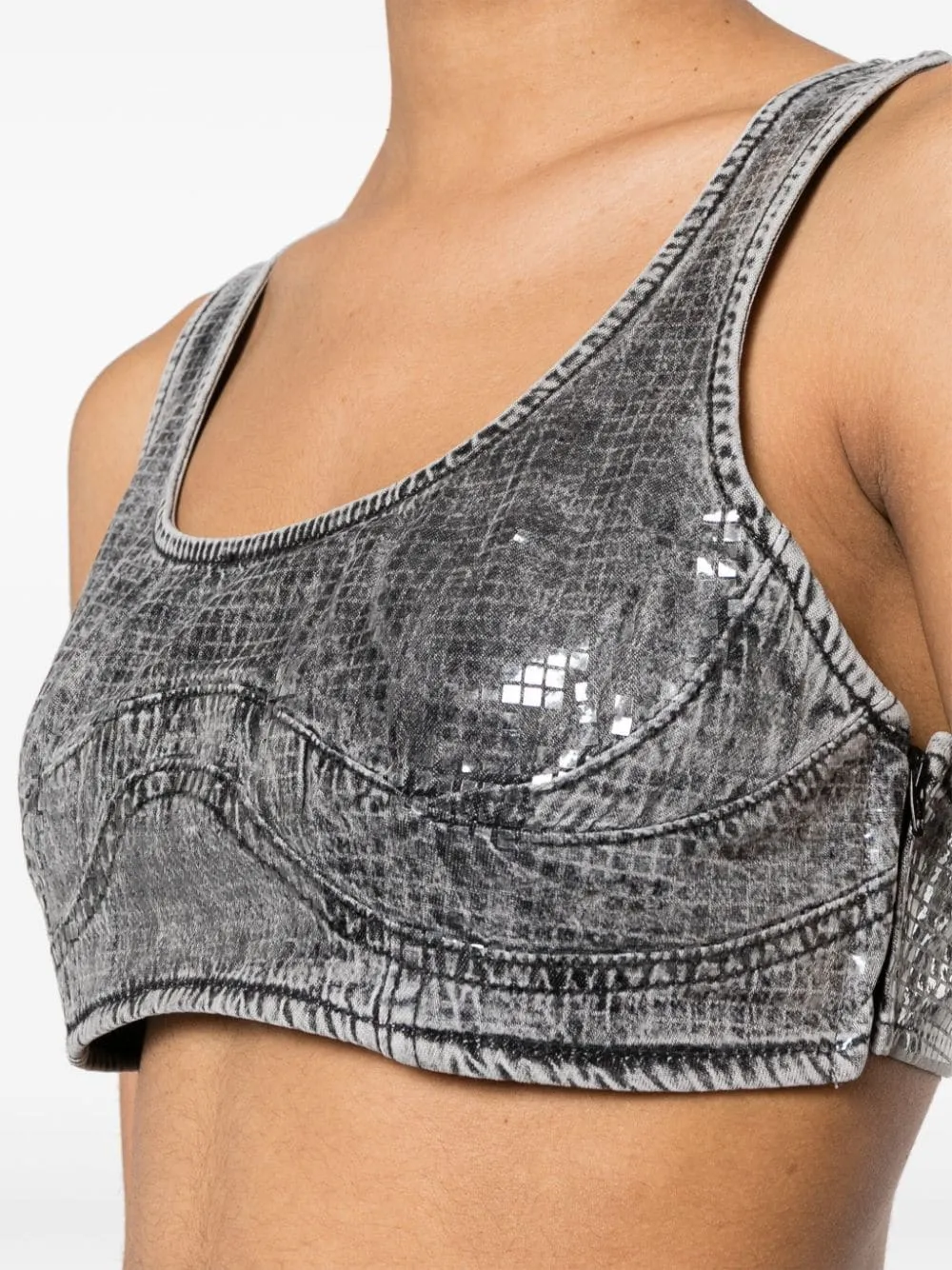 Toppy Sequin-Effect Denim Cropped Top