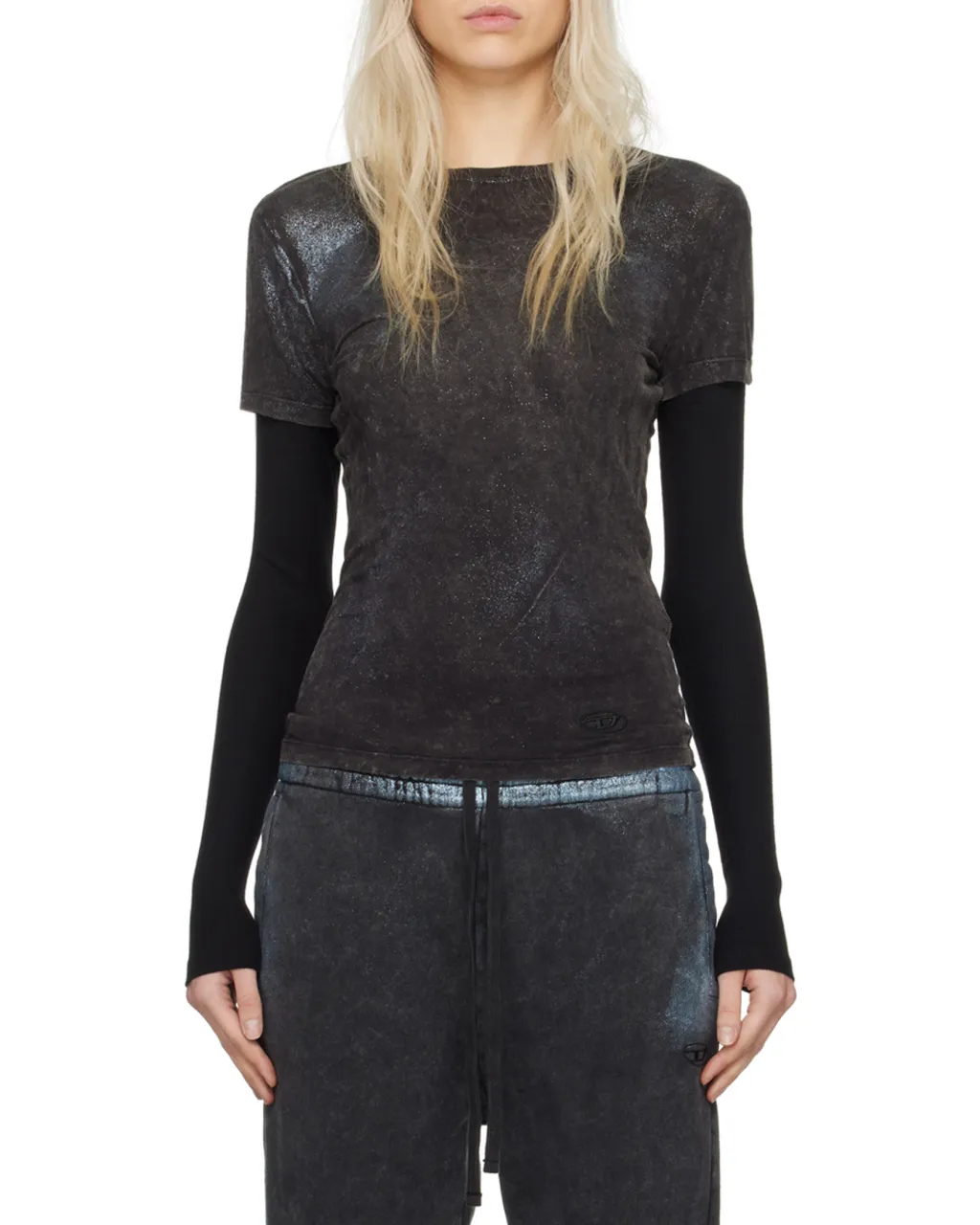 T-Miwa Layered Faded Metallic Top