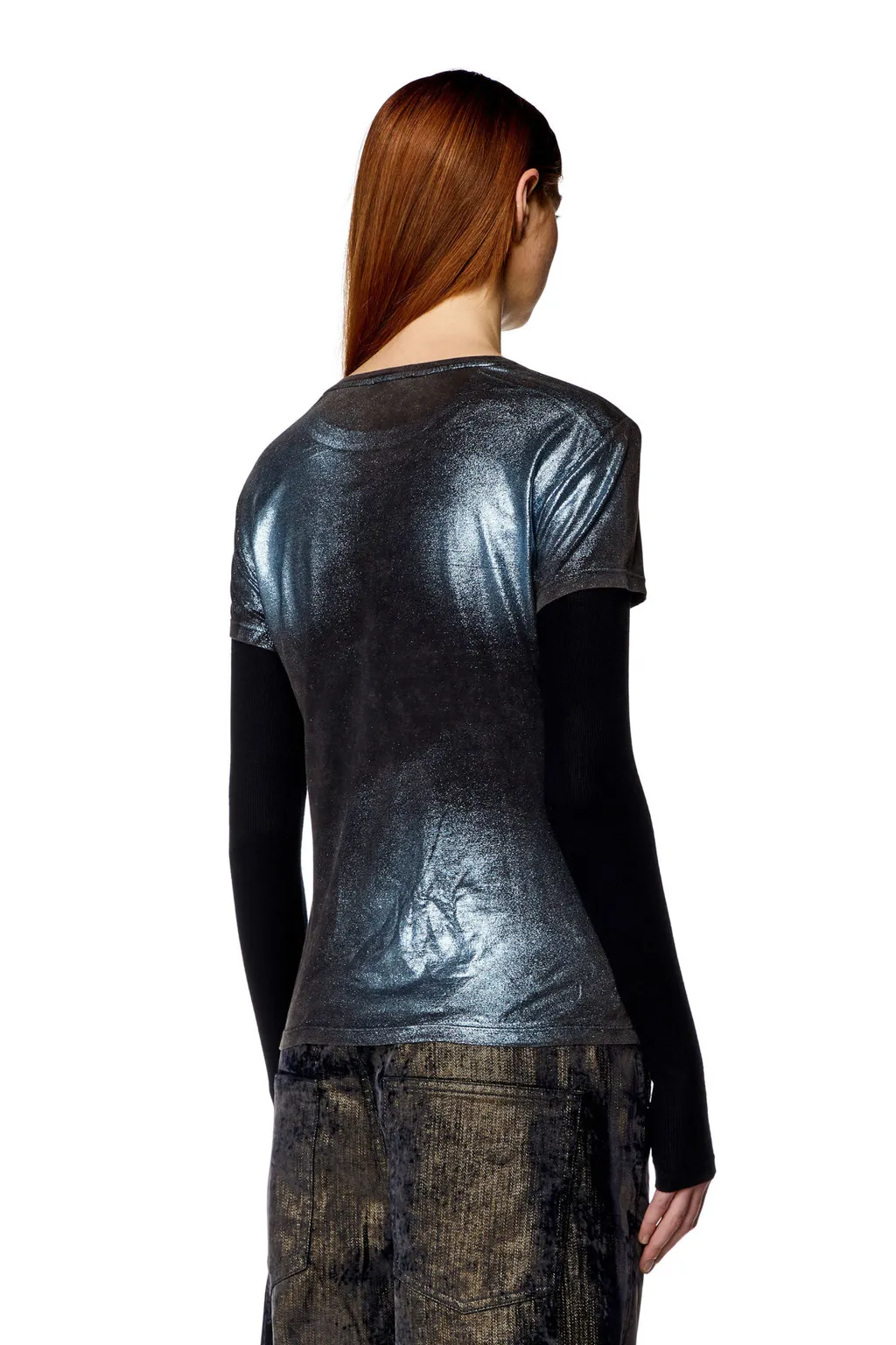T-Miwa Layered Faded Metallic Top