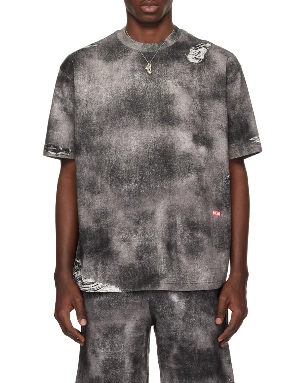 T-Wash-N2 Trompe L'oeil Denim Printed Distressed T-Shirt