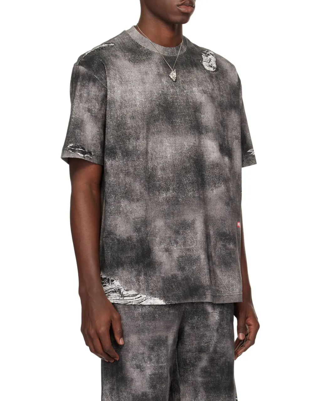 T-Wash-N2 Trompe L'oeil Denim Printed Distressed T-Shirt