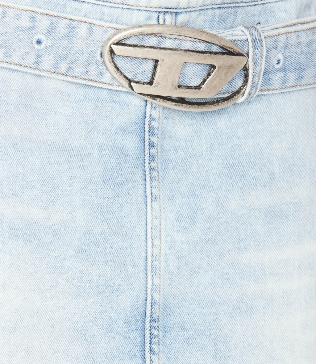 D-Buckle Belted Denim Mini Skirt