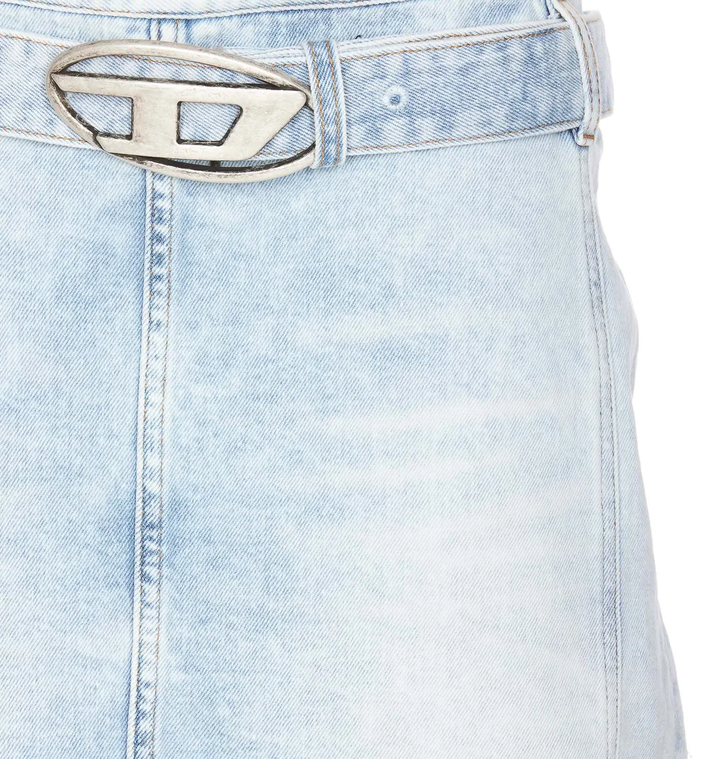 D-Buckle Belted Denim Mini Skirt