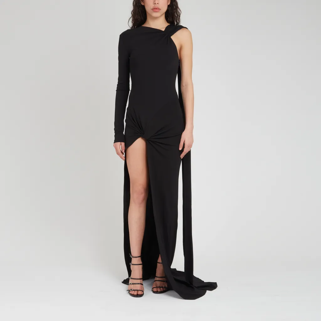 Knot-Detail Asymmetric Maxi Dress