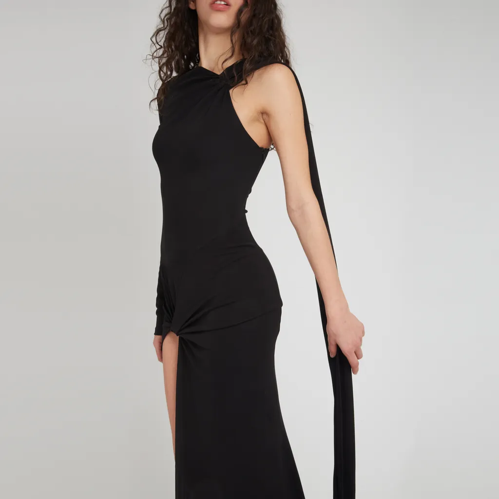 Knot-Detail Asymmetric Maxi Dress