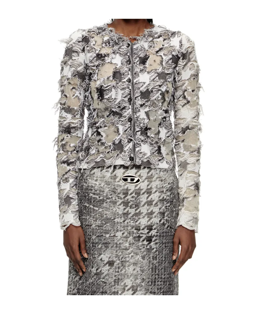 Devoré Houndstooth Jacquard Cardigan