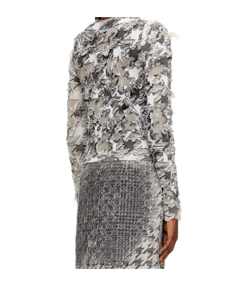 Devoré Houndstooth Jacquard Cardigan