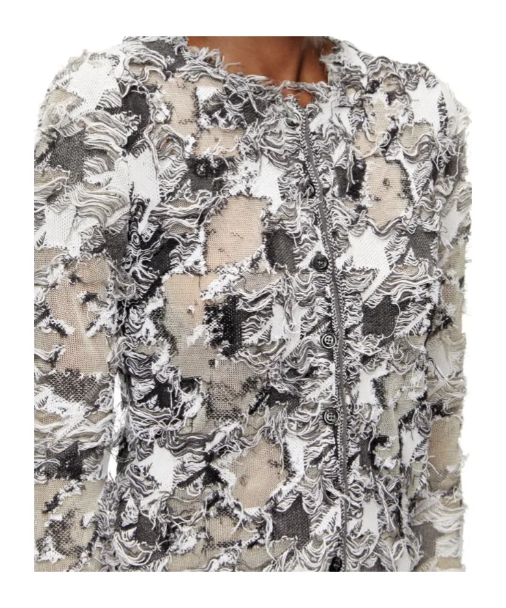 Devoré Houndstooth Jacquard Cardigan