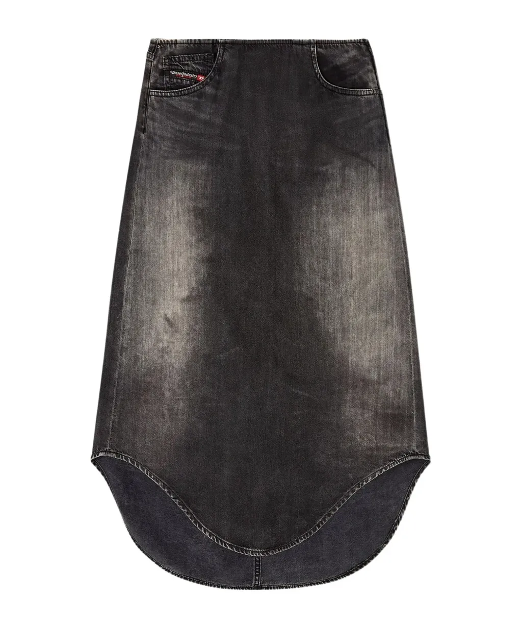 Curved-Hem Denim Skirt