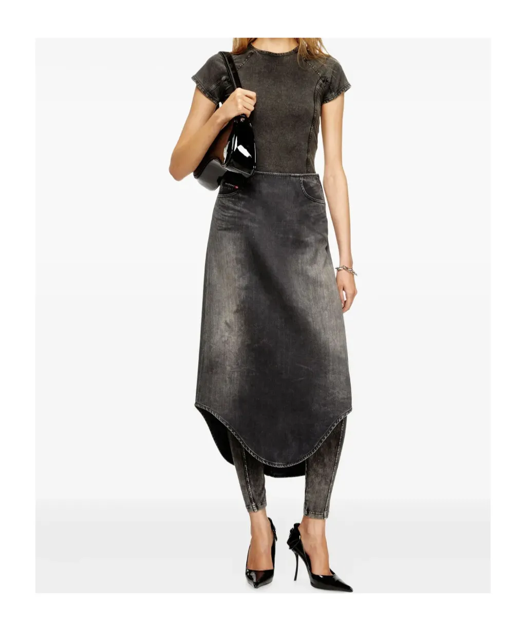 Curved-Hem Denim Skirt