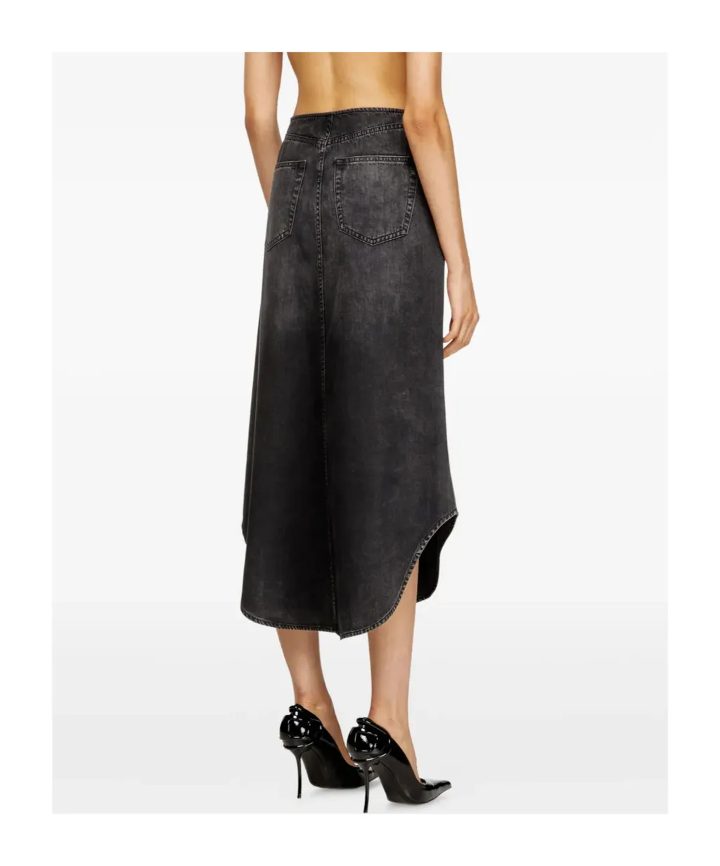 Curved-Hem Denim Skirt