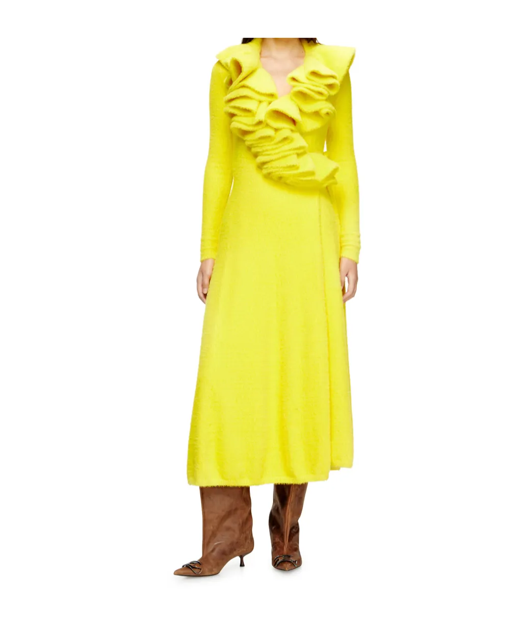 Fluffy Ruffled-Neck Midi Dress