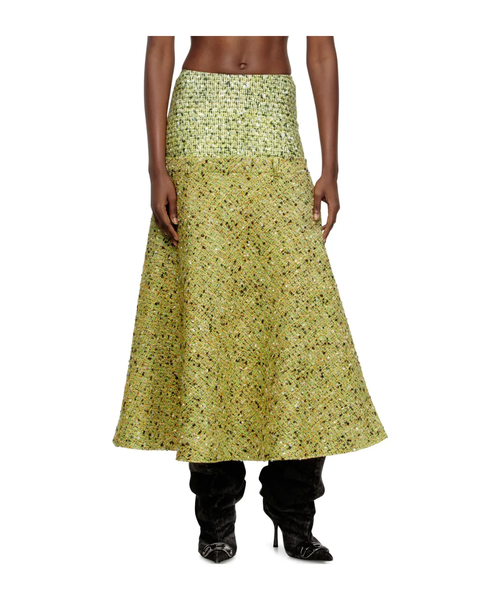 Tweed-Textured Flared Midi Skirt