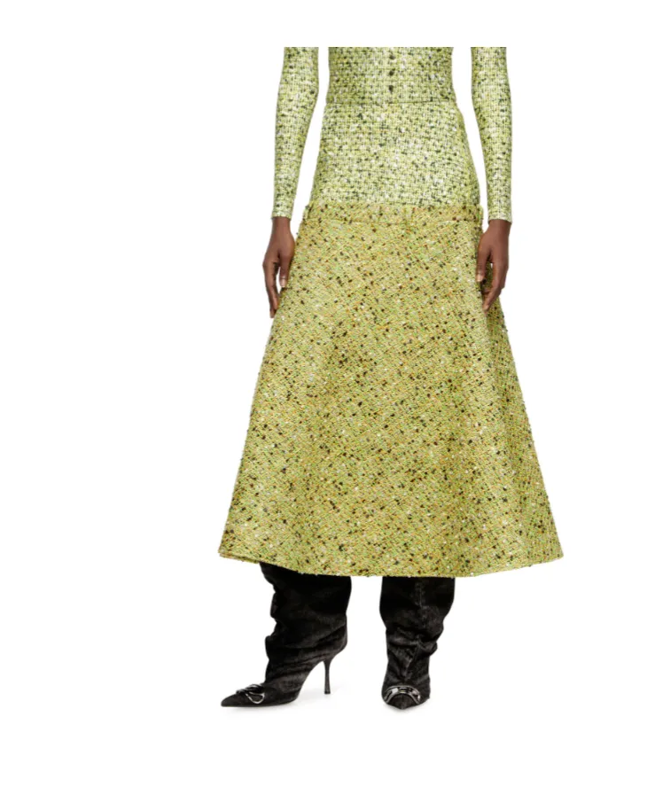 Tweed-Textured Flared Midi Skirt