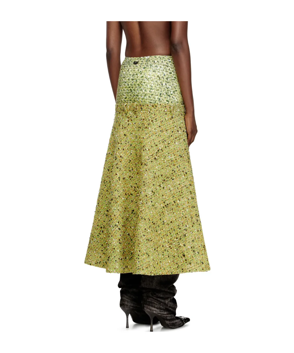 Tweed-Textured Flared Midi Skirt