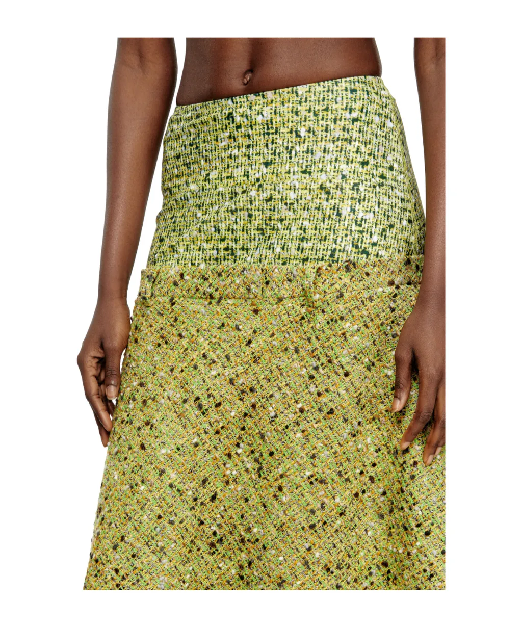 Tweed-Textured Flared Midi Skirt