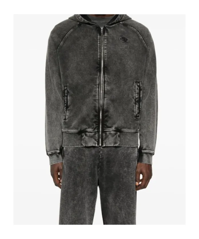 Faded Effect Zip-Up Hoodie