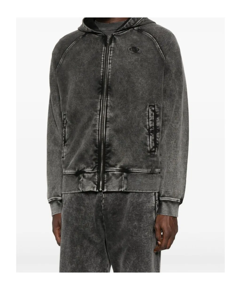 Faded Effect Zip-Up Hoodie