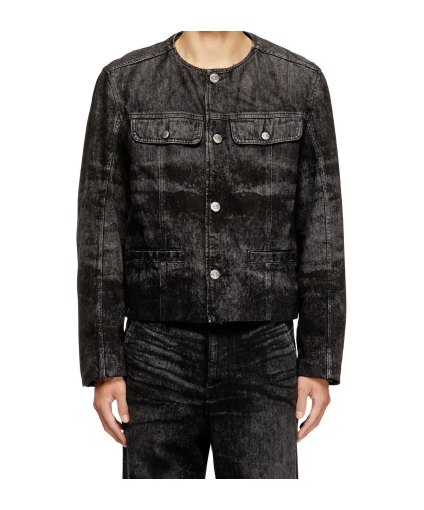 Jacket In Lasered Cotton-Hemp Denim