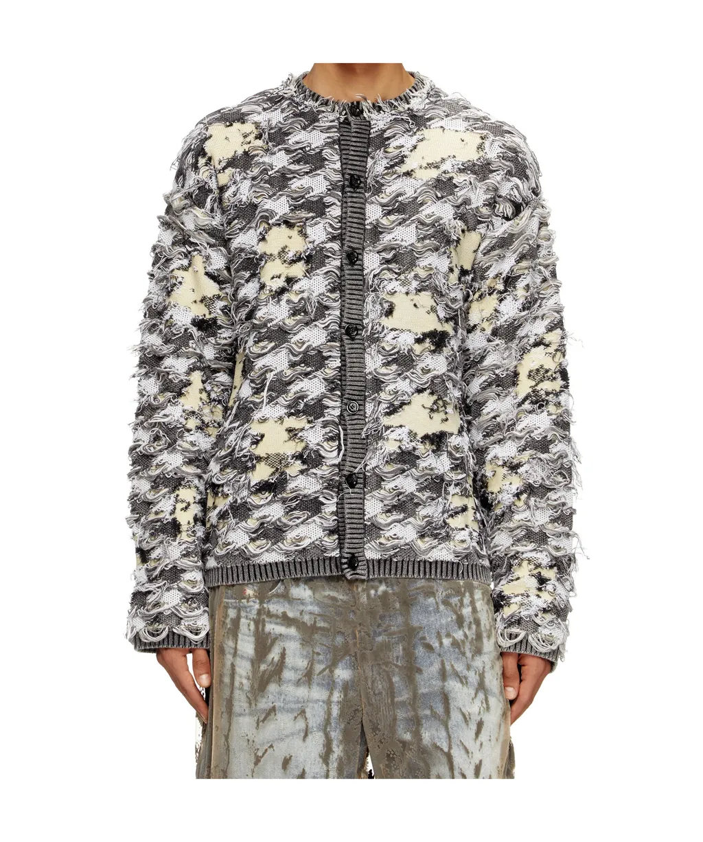 Cardigan In Devoré Houndstooth Jacquard