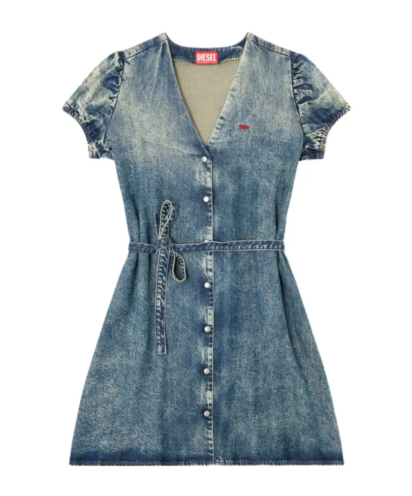 Puff-Sleeves Buttoned-Front Mini Day Dress