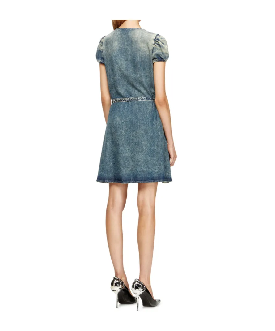 Puff-Sleeves Buttoned-Front Mini Day Dress