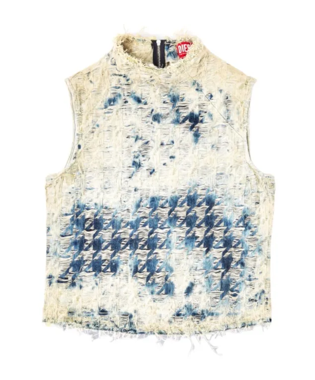 Sleeveless Top In Houndstooth-Weave Denim