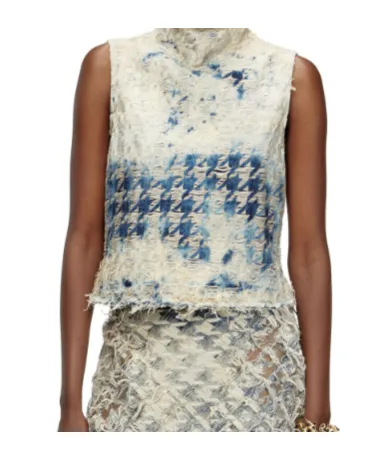 Sleeveless Top In Houndstooth-Weave Denim