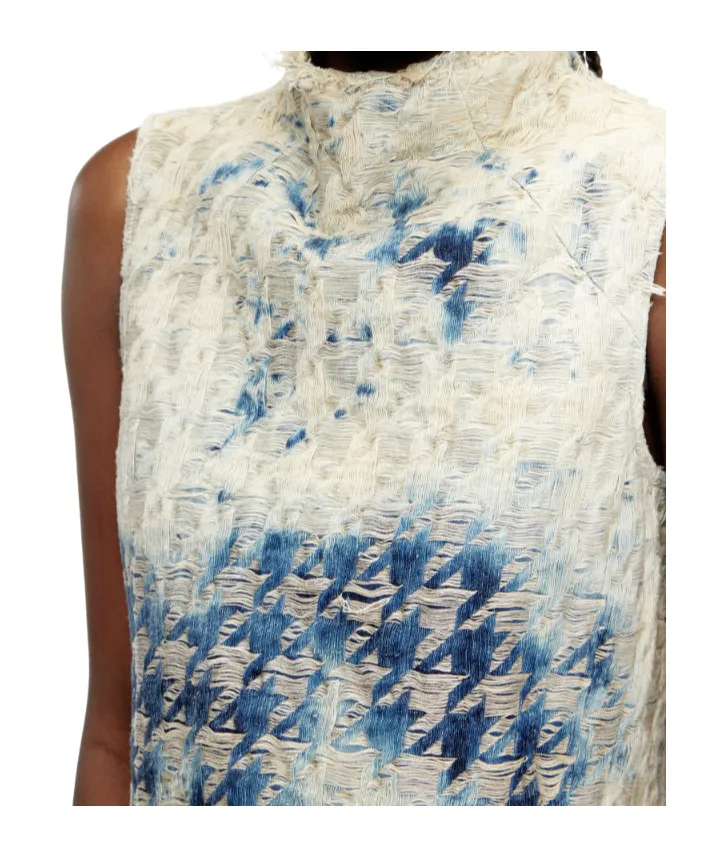 Sleeveless Top In Houndstooth-Weave Denim