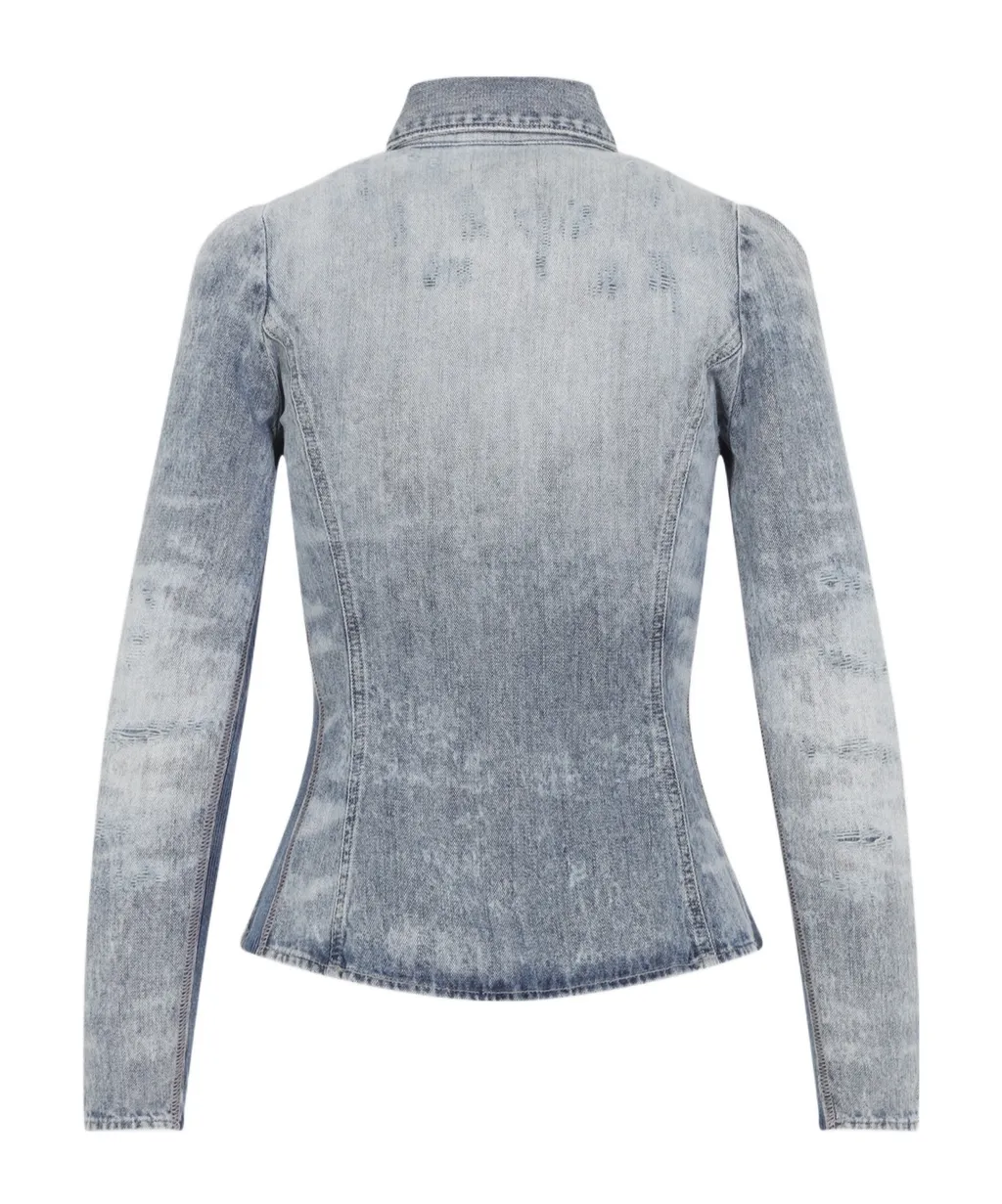 D-Simp-Fsh Distressed Honeycomb Denim Shirt