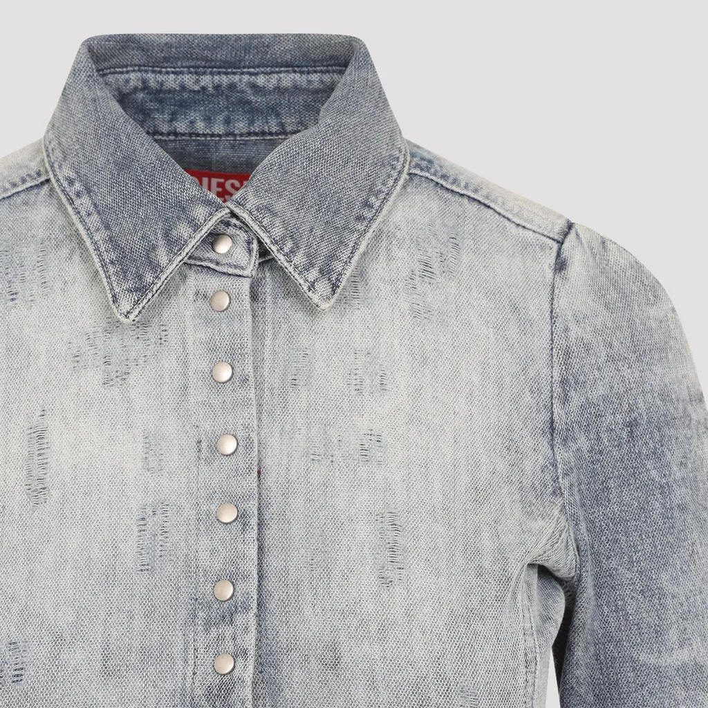 D-Simp-Fsh Distressed Honeycomb Denim Shirt