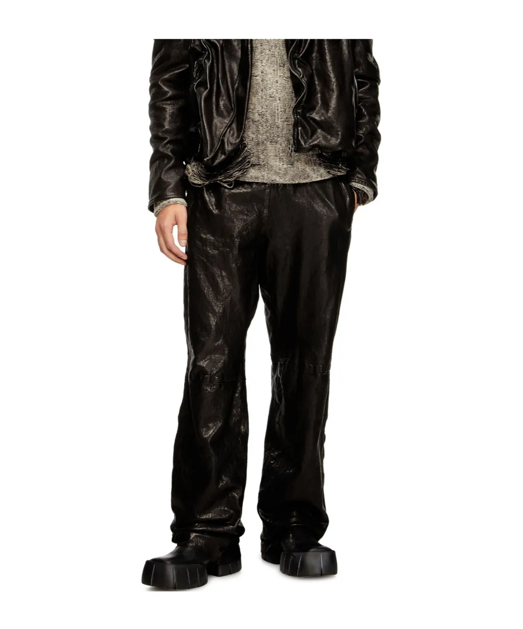Elasticated-Waist Leather Trousers