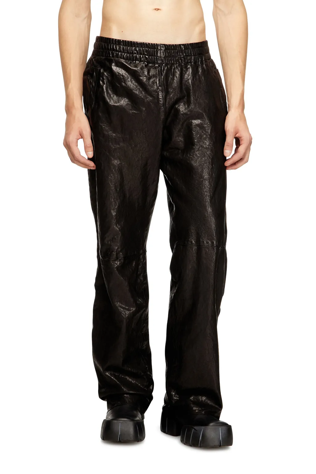 Elasticated-Waist Leather Trousers