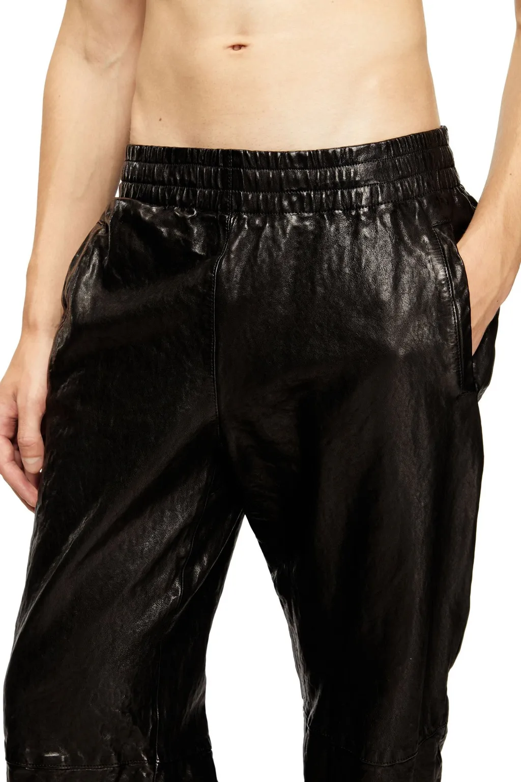 Elasticated-Waist Leather Trousers