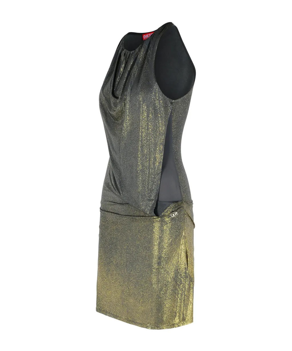Draped Metallic-Effect Mini Dress