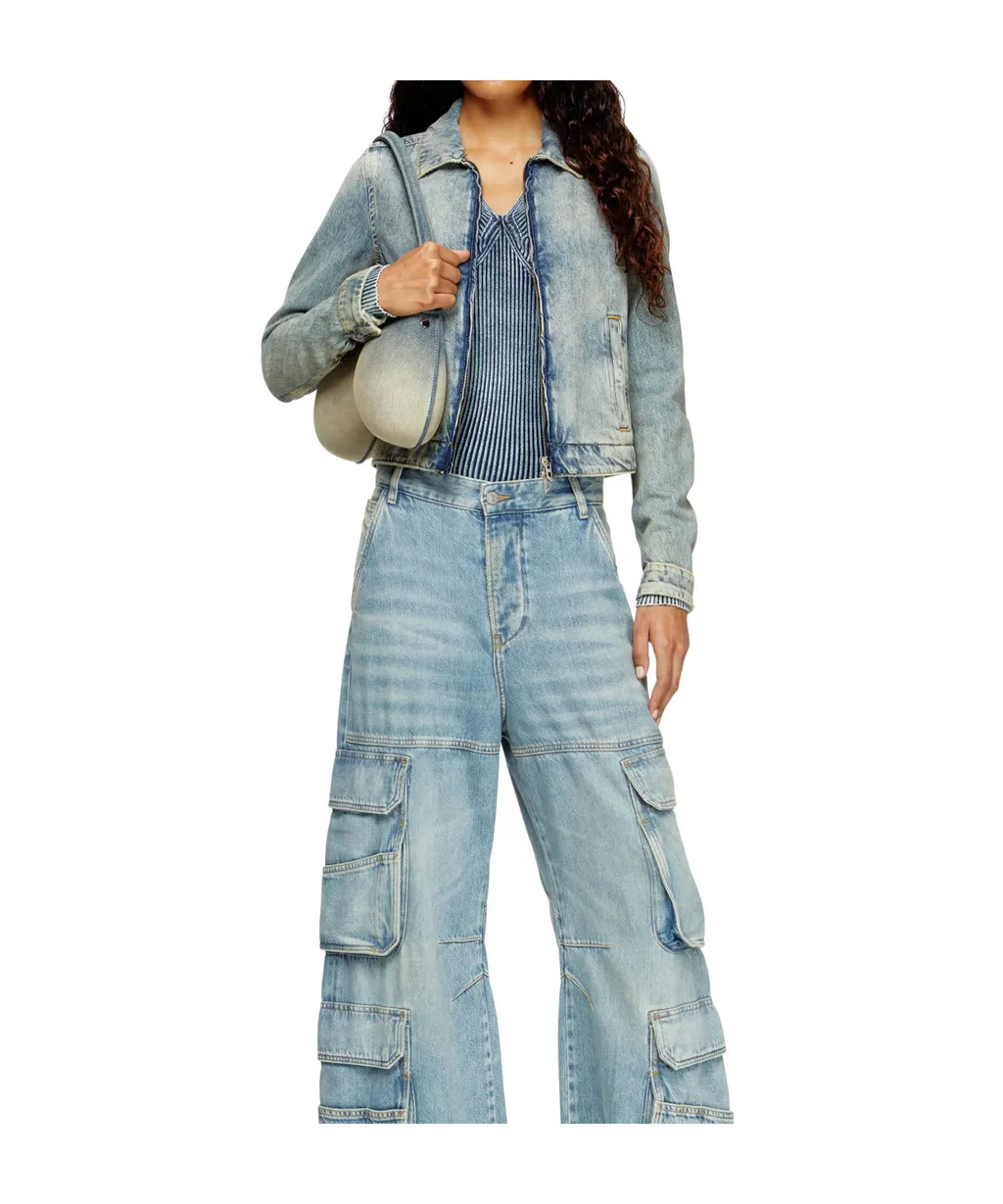 Zip-Fastening Shoulder-Detail Denim Jacket