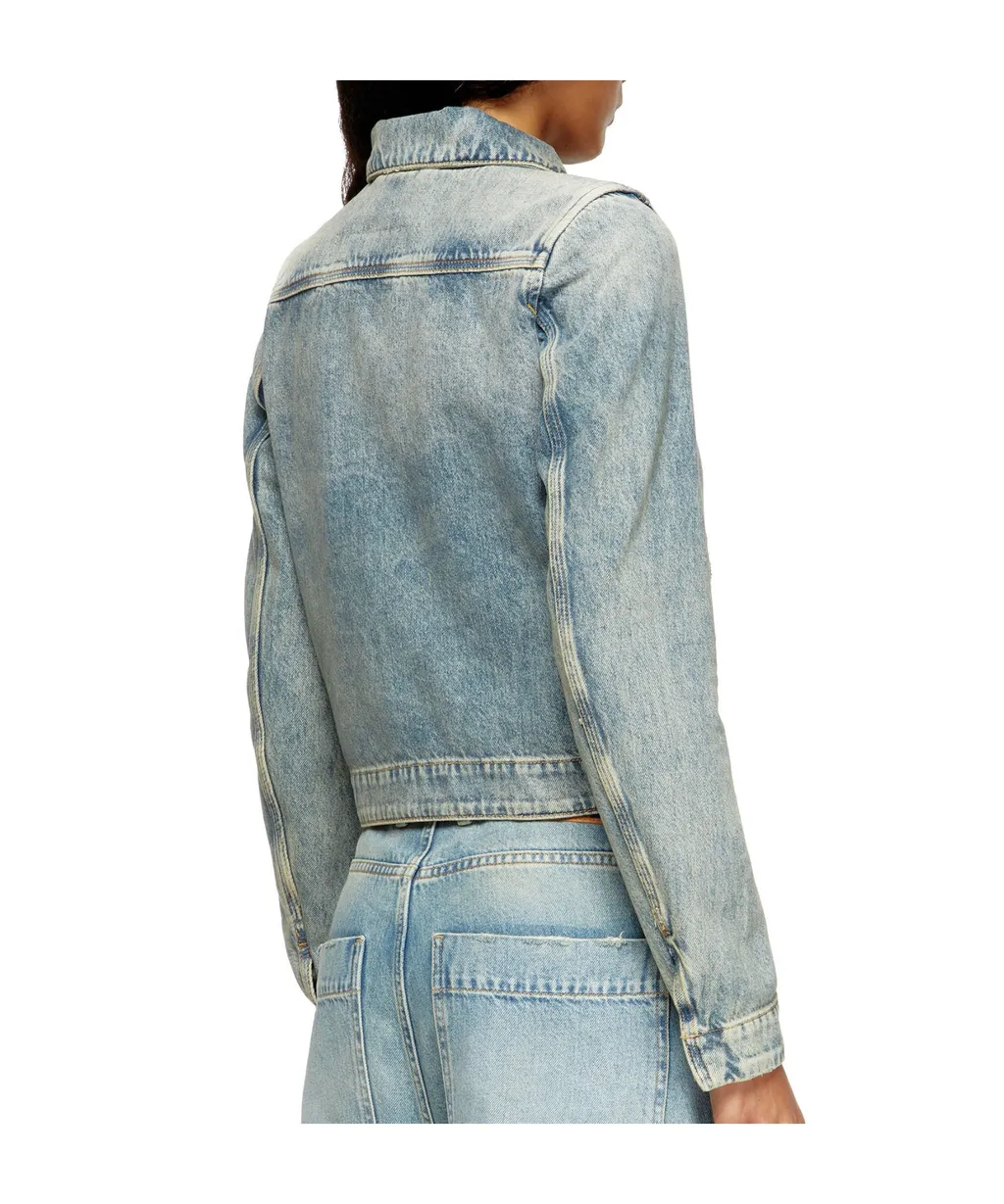 Zip-Fastening Shoulder-Detail Denim Jacket
