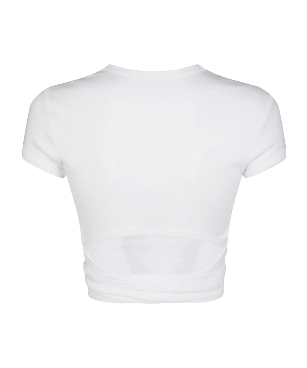 Logo Embroidered Tied-Waist Ribbed Top