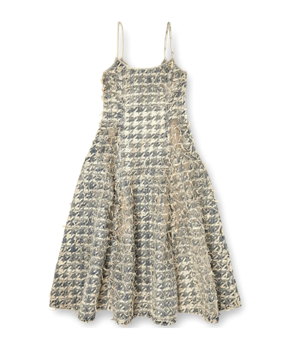 Long Skirt In DÉVoré Houndstooth Denim