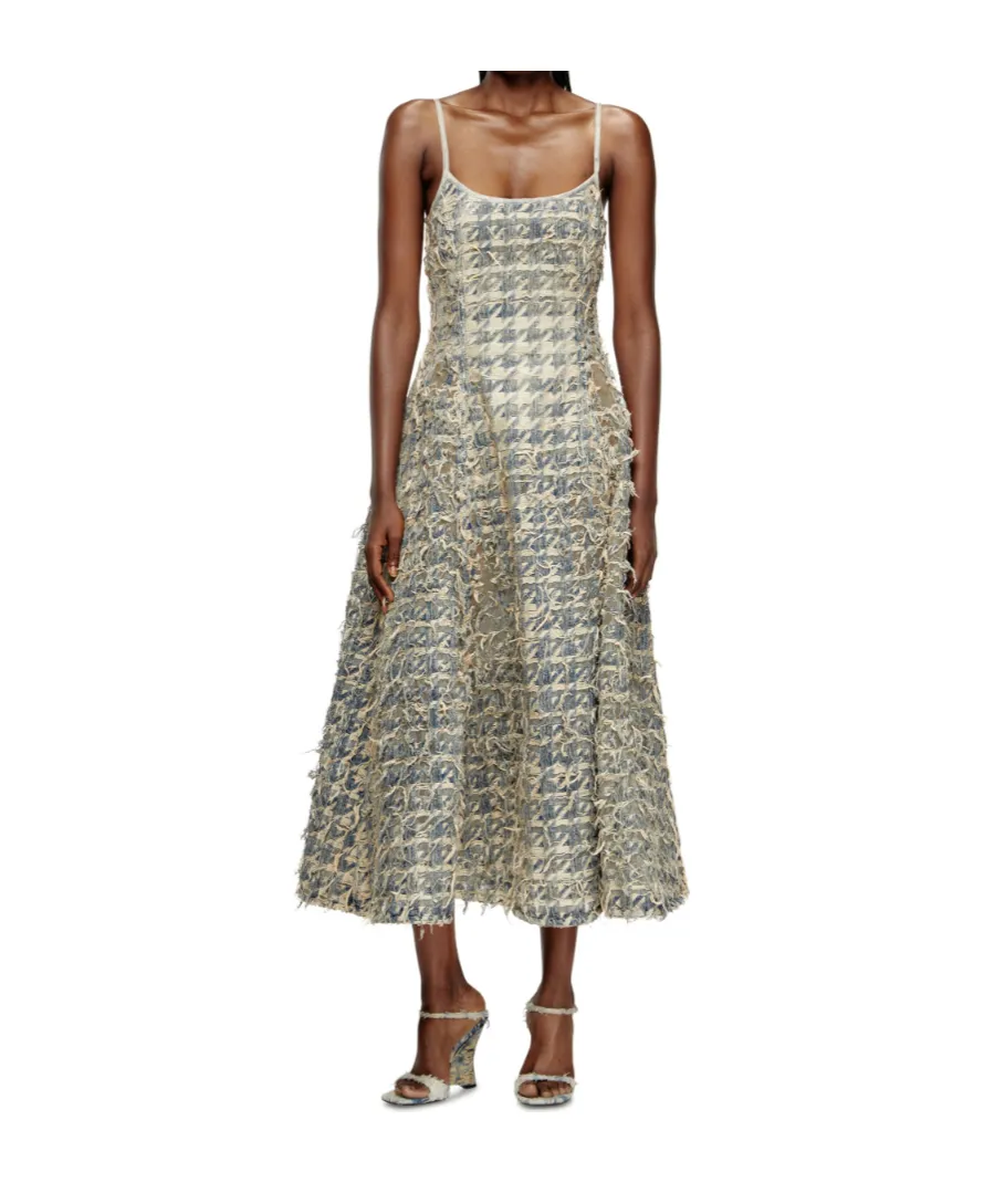 Long Skirt In DÉVoré Houndstooth Denim