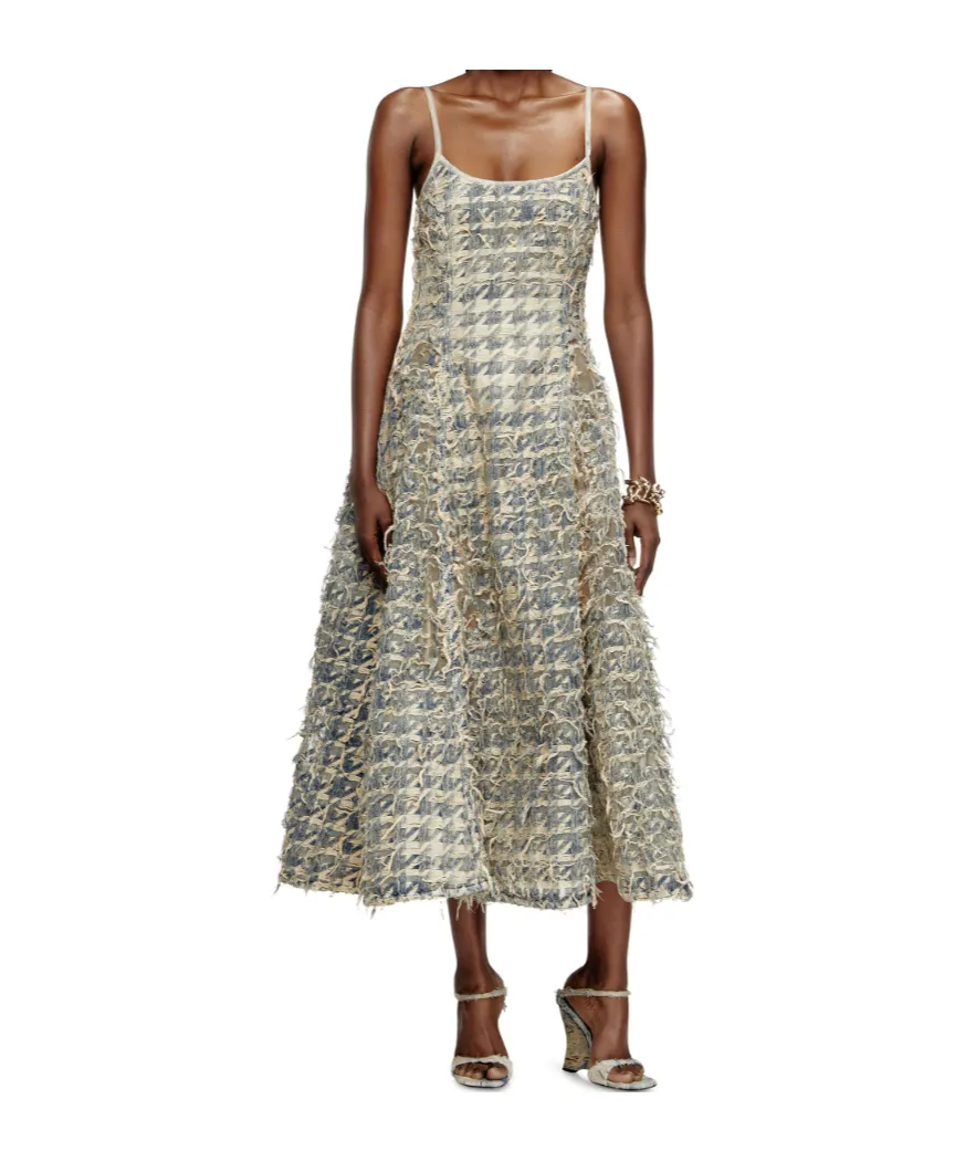 Long Skirt In DÉVoré Houndstooth Denim